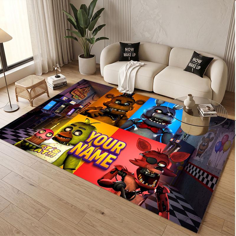 Custom Name Text Crystal Velvet Rug,Five Nights at Freddy’s Soft Plush Decorative Non Slip Floor Carpet