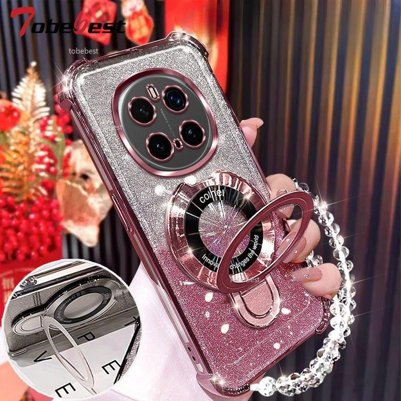 Glitter Plating Shockproof Case For Huawei Honor Magic 7 Lite 6 5 4 3 Pro Fundas Magnetic Holder Bracelet Cover