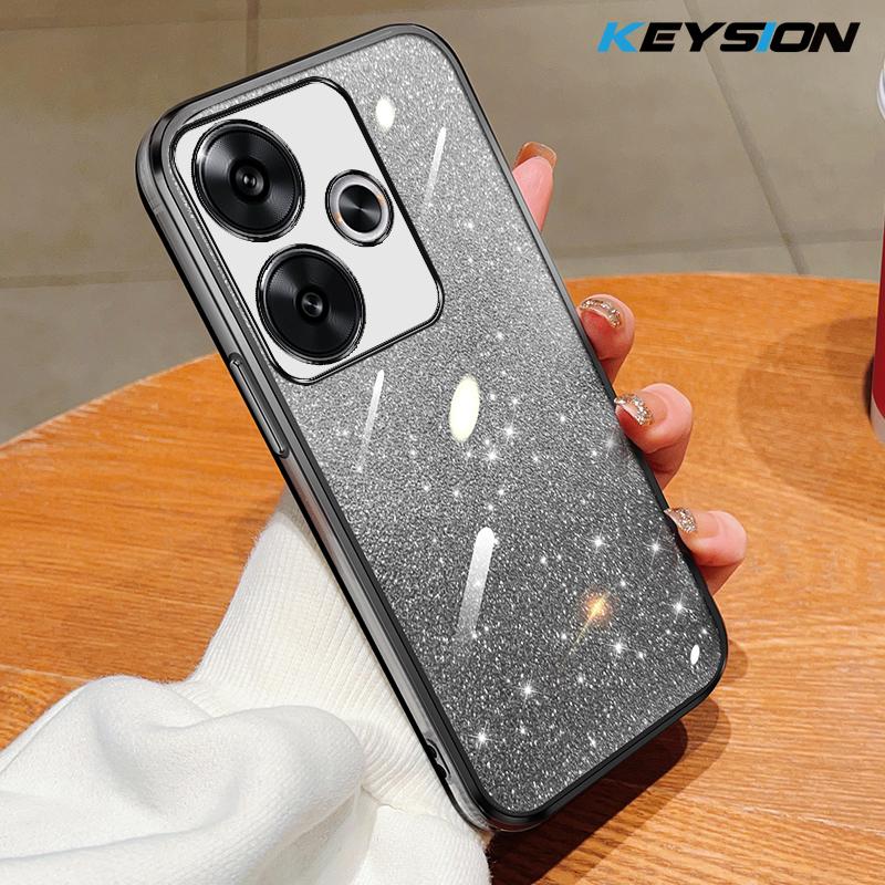 

KEYSION Luxury Plating Glitter Phone Case for Xiaomi POCO F6 Transparent Soft TPU Shockproof Back Cover for POCO F6 for POCO F6 чёрный