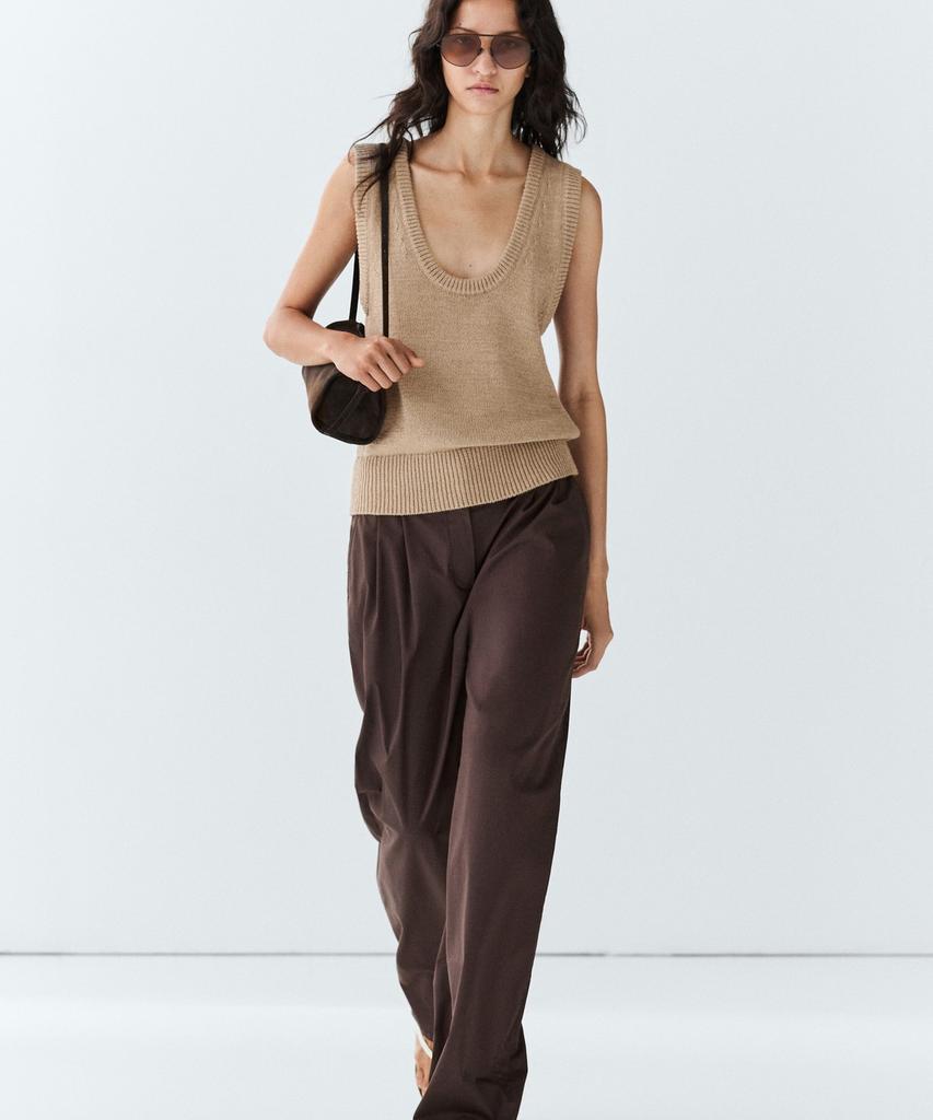 Masimodutti Cotton Poplin Blend Tuck Pants