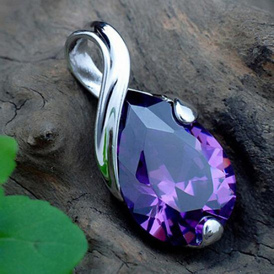 Women's Purple Zircon Teardrop Pendant Chain Choker Necklace Noble Jewelry Gift