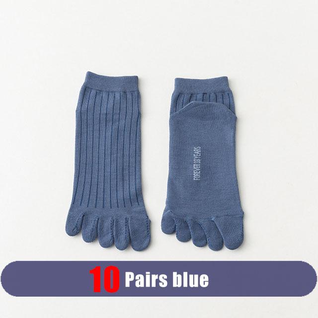 10 Paires Chaussettes Cheville Cinq Doigts Homme Coton Rayé Uni Respirant Absorbant la Sueur Jeune Mode Sport Courtes Chaussettes Orteils Étudiant