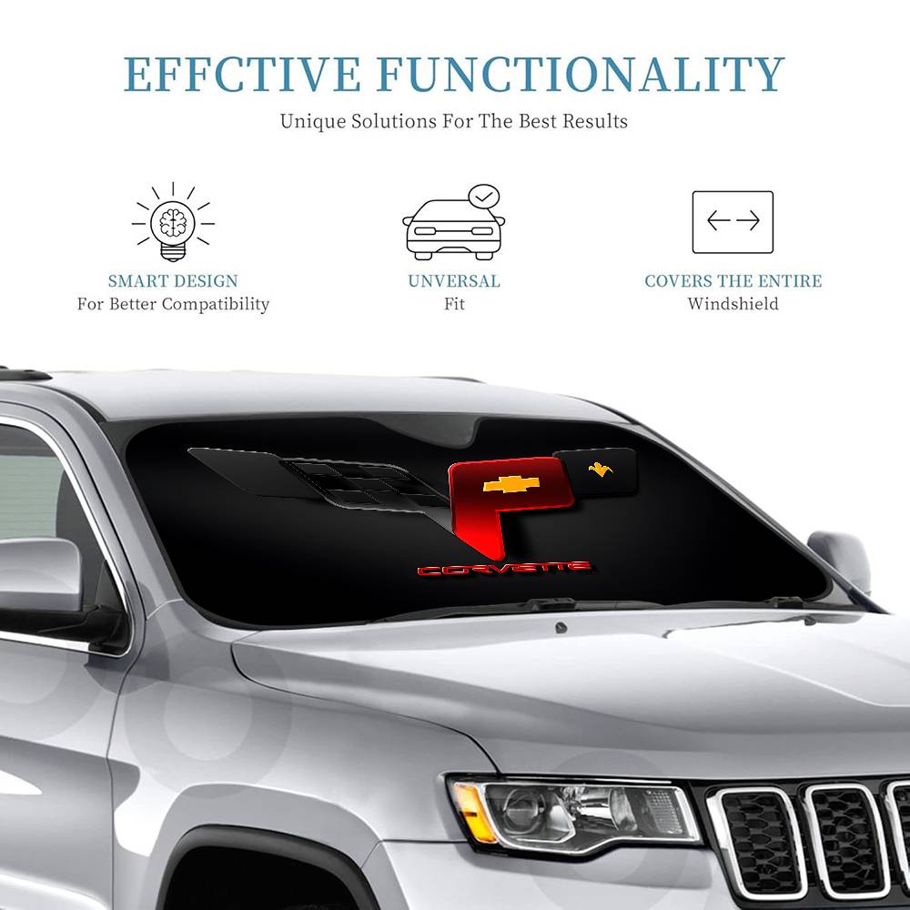 C-Corvette Novelty Car Front Windshield Sunshade 70x130cm Cartoon Foils Car Window Windscreen Cover