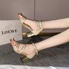 Fashion Women Sandals Summer New Heels Casual Shoes Women Open Toe Summer Gold Shoes Square Female Ankle Strap Low Heels Sandals Woman