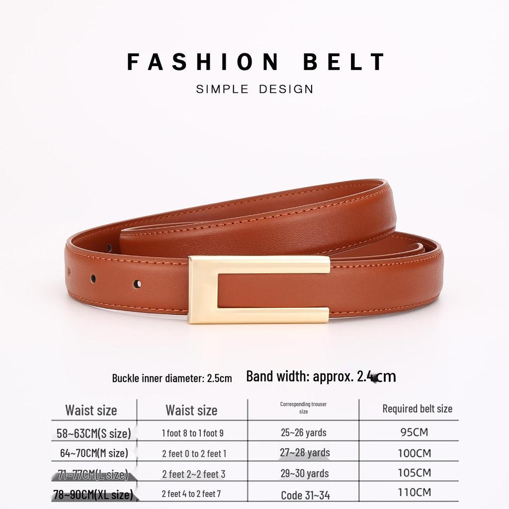 Women's Fashionable Gold Buckle Leather Belt - Versatile Cowhide Waistband for Dresses and Pants