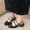 Fashion Fashion Baotou Sandals Spring New Square Head Shallow Mouth Metal Buckle A Line with Soft Sole Non-slip Mid-heel Shoes