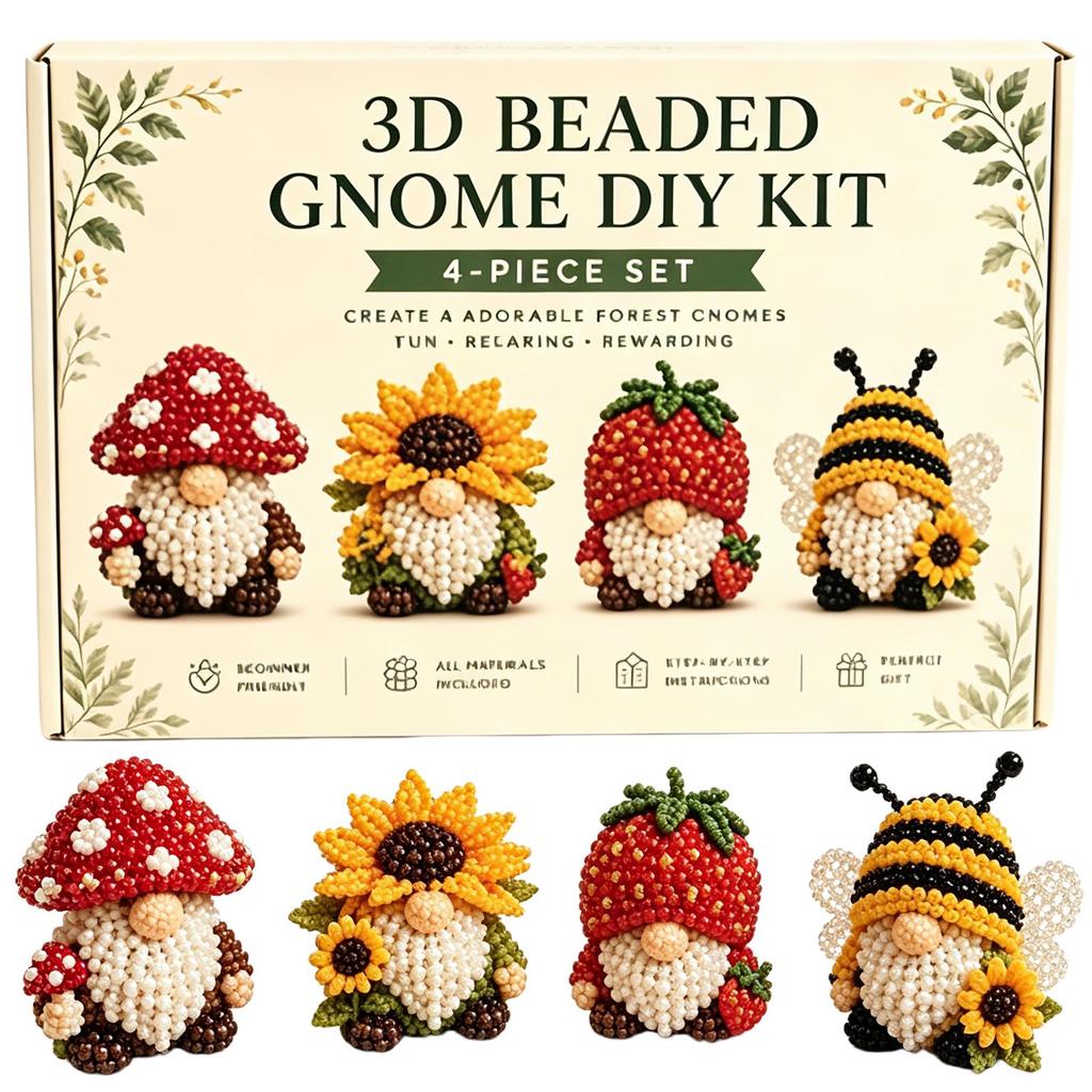 DIY 3D Gnome Bead Embroidery Kits Complete Accessories Beadwork Crafts Kit Cute Bead Craft Set for Teens Girls Women Enthusiasts