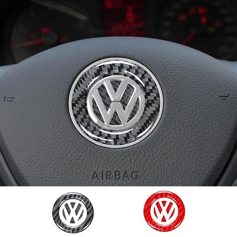 O7·Carbon Fibre Car Emblem Steering Wheel Decoration Sticker Accessories For Volkswagen Polo Arteon Tiguan Golf Touareg GTI Amarok