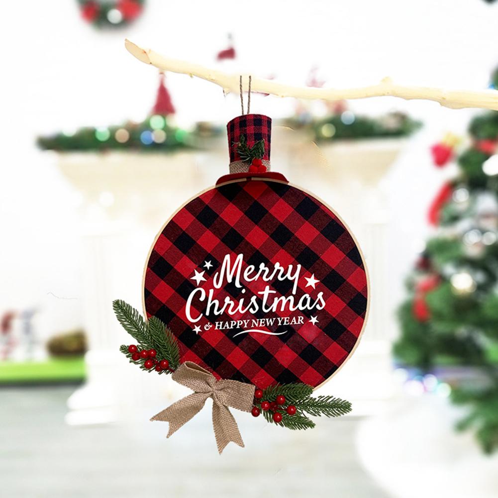 Wooden Christmas Decorations Red Black Plaid Printed Wreath Home Door Pendant