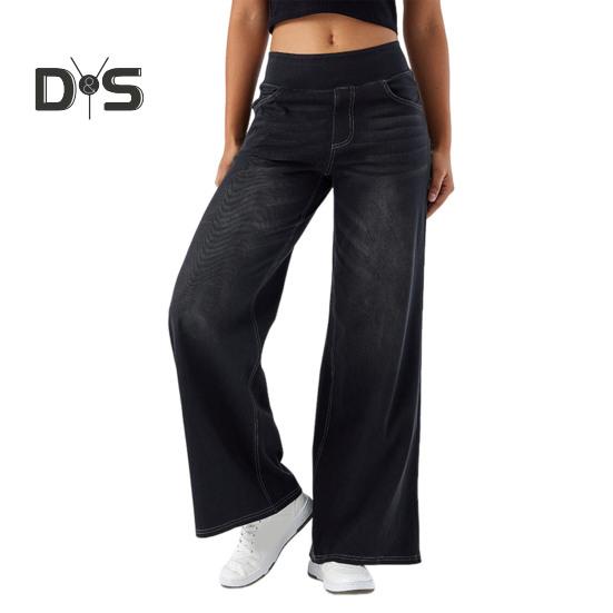 

Женские джинсы с карманами, эластичные, с высокой талией, однотонные, длинные, прямые, широкие брюки для ежедневных поездок на работу XL темно-серого