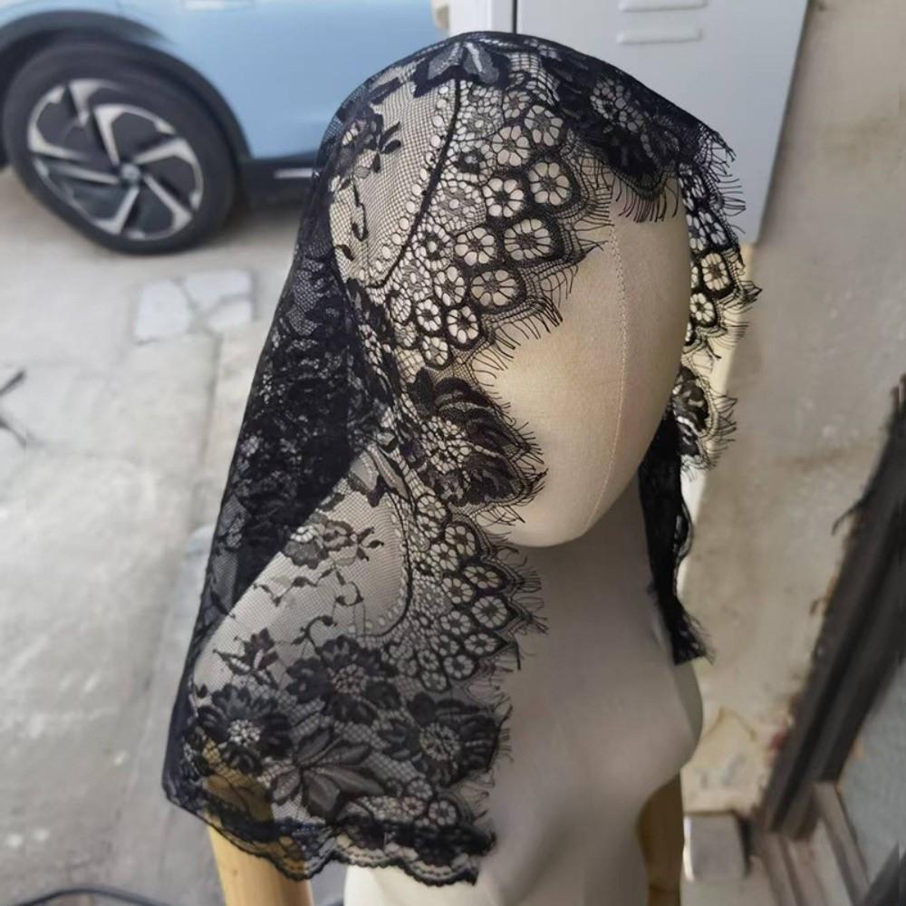 Hollow Wedding Lace Shawl Lace Trim Bride Head Gauze Elegant Veil Prayer Shawl  Party