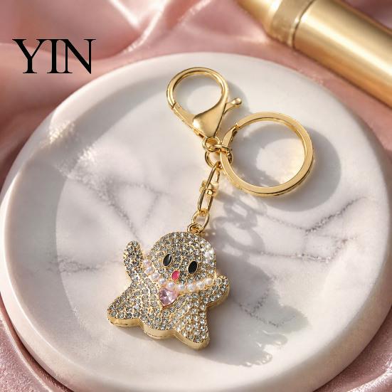 Halloween Jewelry Rhinestone Pumpkin Keychain, Ghost Witch Hat Spider Web Cat Decorative Accessories Bag Charm, Car Key Ring for Handbags Backpacks