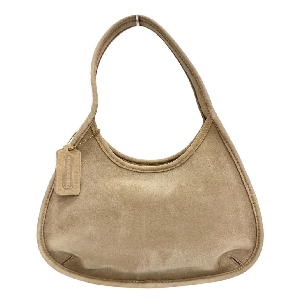 Great COACH Handbag Old Coach Nubuck Leather One Shoulder Bag Beige Women 4399 Used