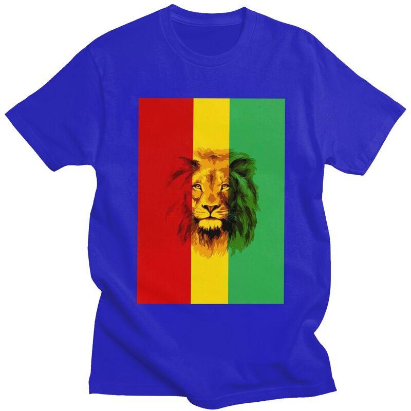 Custom Cool Jamaica Reggae Rasta Lion King T Shirt Men Short Sleeve Pure Cotton Tshirt Tees Streetwear Tshirts