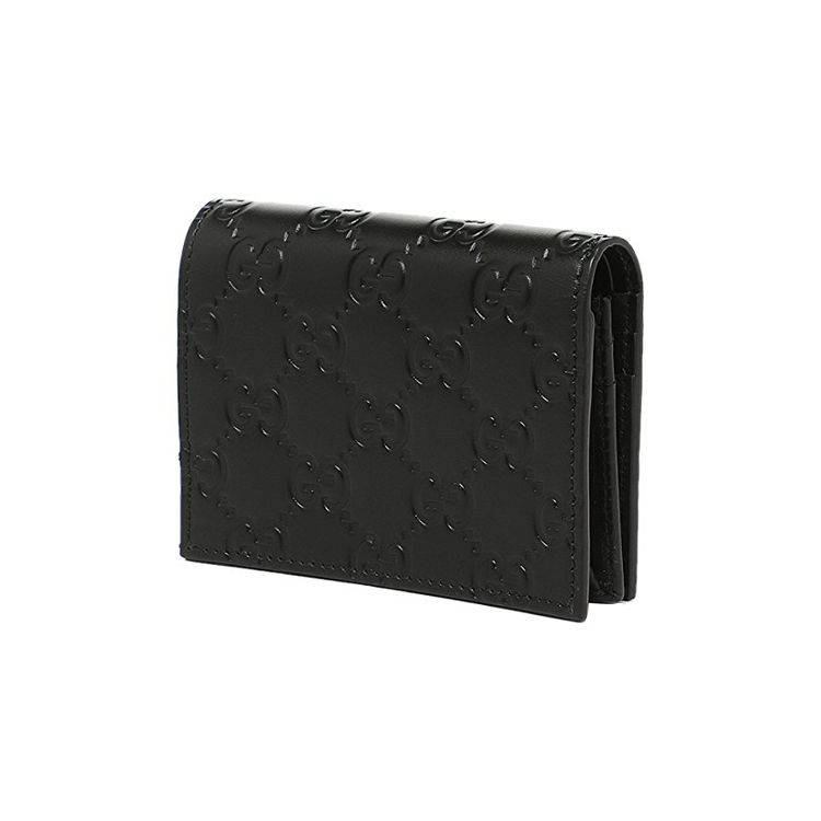 Gucci Signature Embossed Logo Short Flap Leather Card Holder Wallet Women Wallet Black 406924-CWC1G-1000