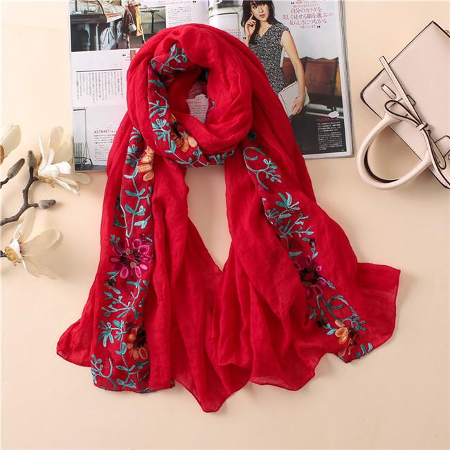 Plain Embroider Floral Viscose Shawl Scarf From Indian Bandana Print Cotton Scarves and Wraps Soft Foulard Muslim Hijab Cap