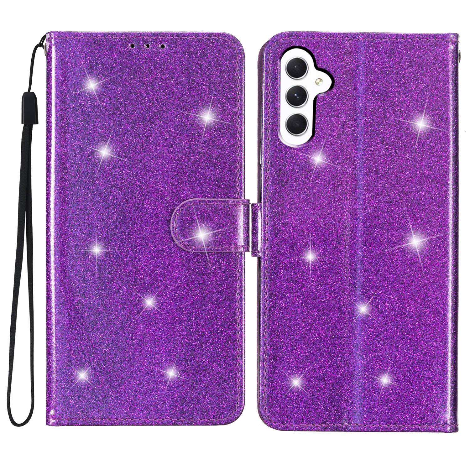 

For Samsung Galaxy A15 5G Case PU Leather Wallet Glittery Phone Cover Purple