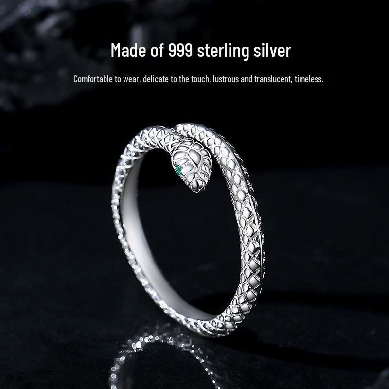 Tichiya Sterling Silver Zodiac Snake Ring - Women s Trendy Niche Design with Adjustable Open Band Adjustable Open Size