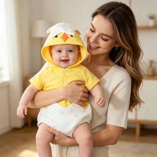 Chick Costume for Babies One-Piece Jumpsuit Cotton Blend Soft Breathable Newborn Outfit with Detachable Hood Easter Party Photography