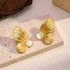 Golden Butterfly Fashion Titanium Steel Electroplated Shell Stud Earrings Female Butterfly Exquisite Earrings Electroplated Stainless Steel Jewelry