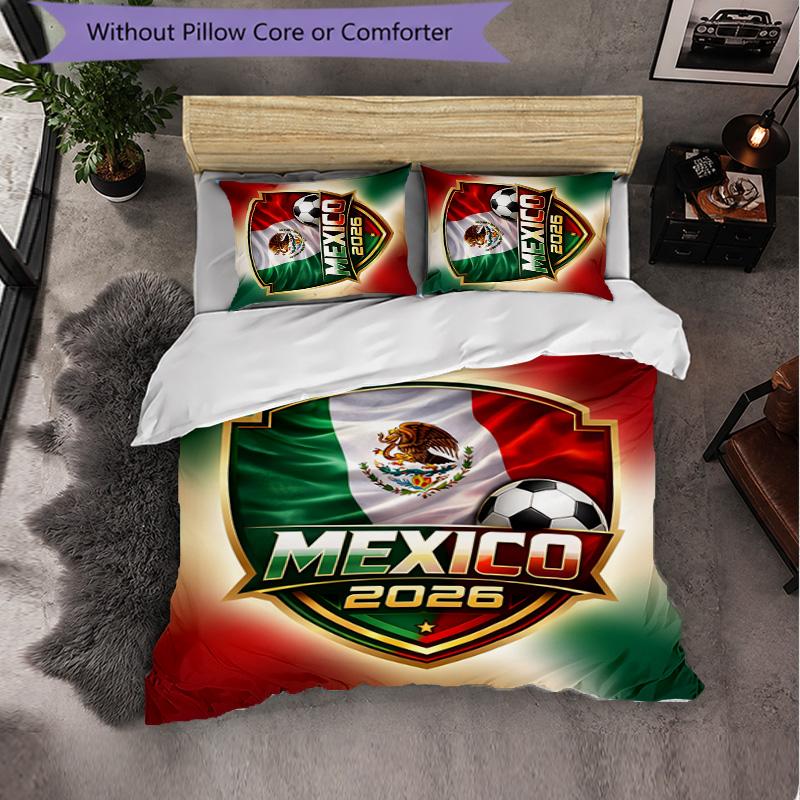Mexico footbal Pattern 3 Pieces Bedding Set Soft Microfiber Duvet Cover with Pillow Cases for Bedroom