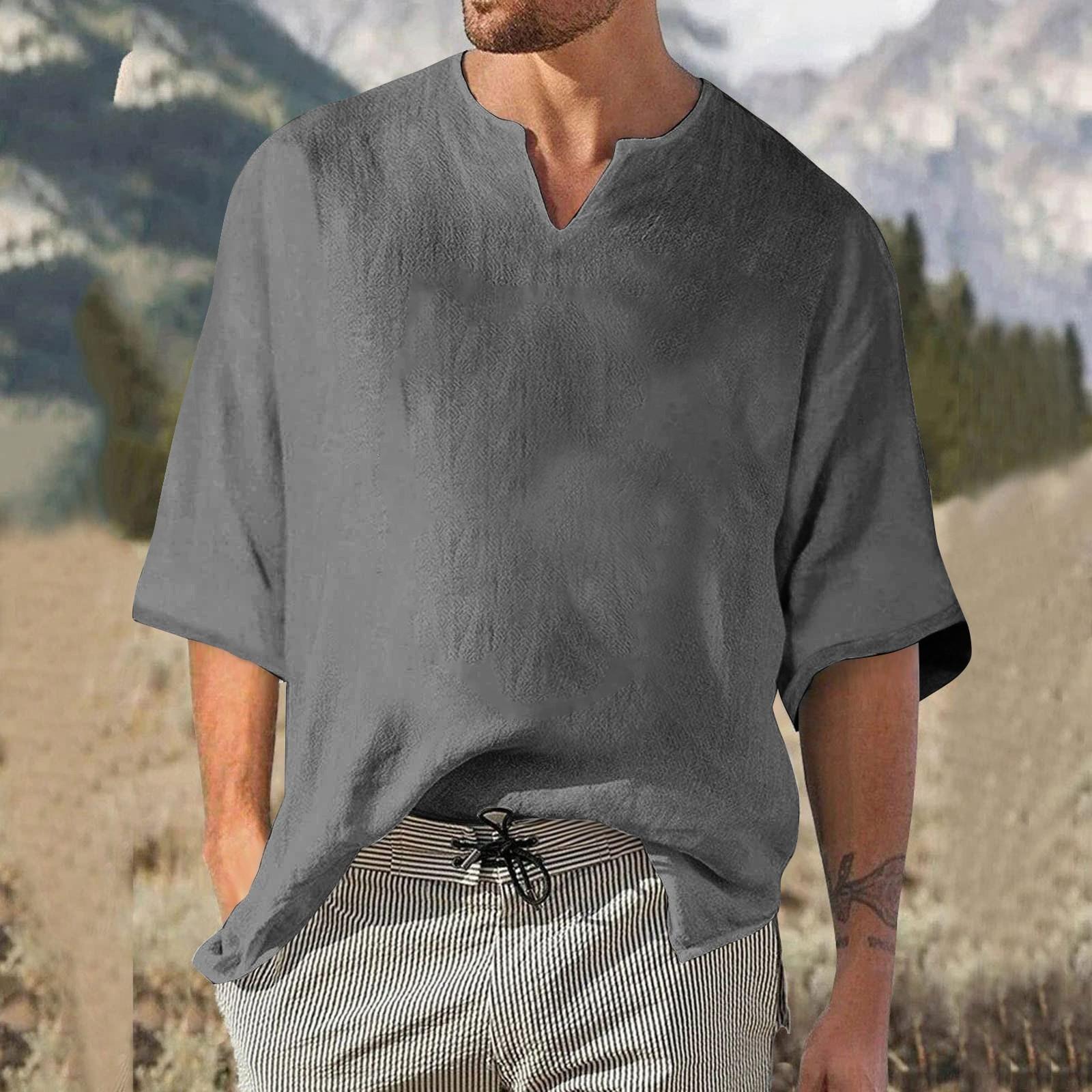 

Мужской однотонный плиссированный топ с рукавом четверть, мужской топ с v-образным вырезом в стиле ретро XXXXXL