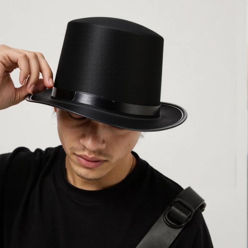 Pălărie neagră din pâslă din satin Pălărie de magician Pălărie de domn Accesorii pentru costume de petrecere Mărime unică potrivită pentru majoritatea copiilor adulți