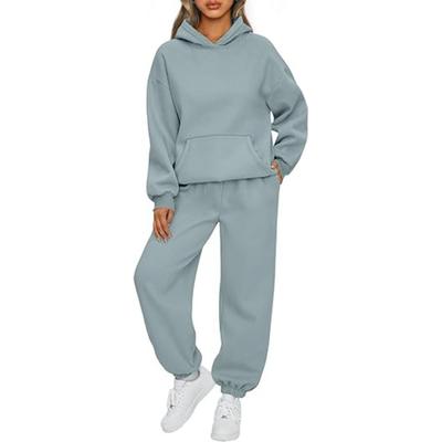 2 stuks/set dames sport top broek set capuchon lange mouwen pure kleur hoodie