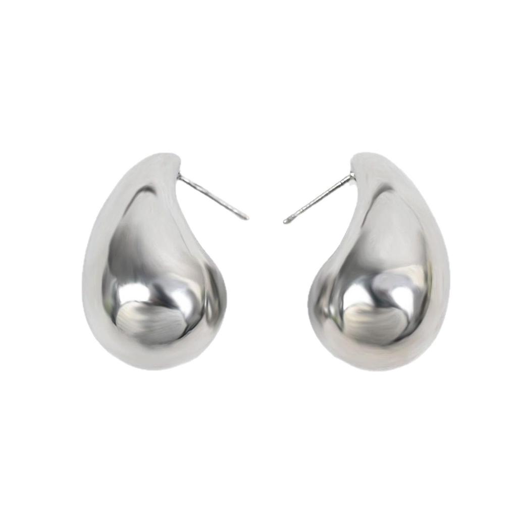 Exaggerated 3D Silver Water Drop Stud Earrings with S925 Silver Needle - Simple, Smooth, Irregular Design for Women