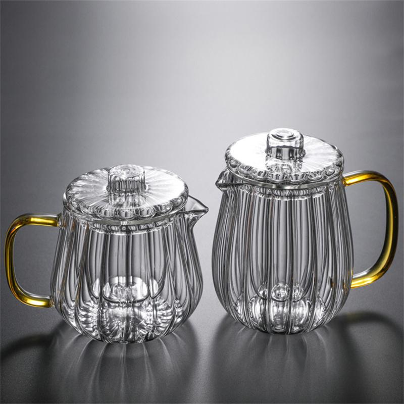 Heat Resistant Stripe Glass Teapot with Infuser Borosilicate Glass Tea Pot Stovetop Safe for Blooming Tea, Loose Leaf Tea