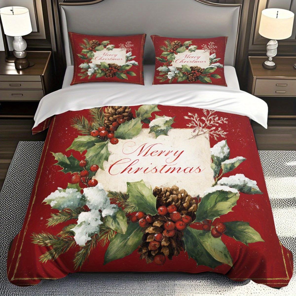 

Зимний Рождественский Постельный Набор - 2 шт./3 шт. Набор Наволочек с Рождественским Узором из Падуба (1*Наволочка + 1/2*Наволочка Без наполнителя) EU Twin(135x200cm)