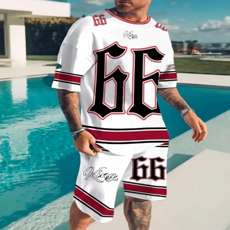 2025 Summer Sports Set 2-piece Men's 3D Color Blocked Printed Short Sleeved T-shirt Shorts Jogging Set Outdoor Street Men's Ligh