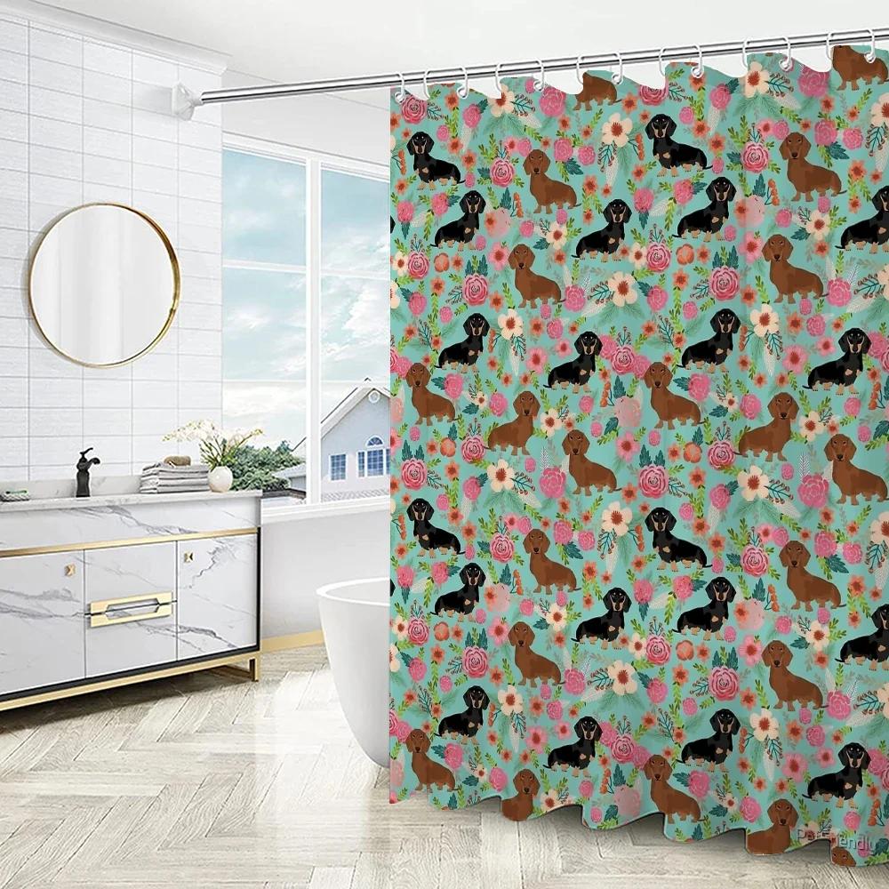 Curtains In the Bathroom Curtain for Quarto Dachshund Folding Partition Shower Accessories Bath Bedrooms Houses Rooms Waterproof