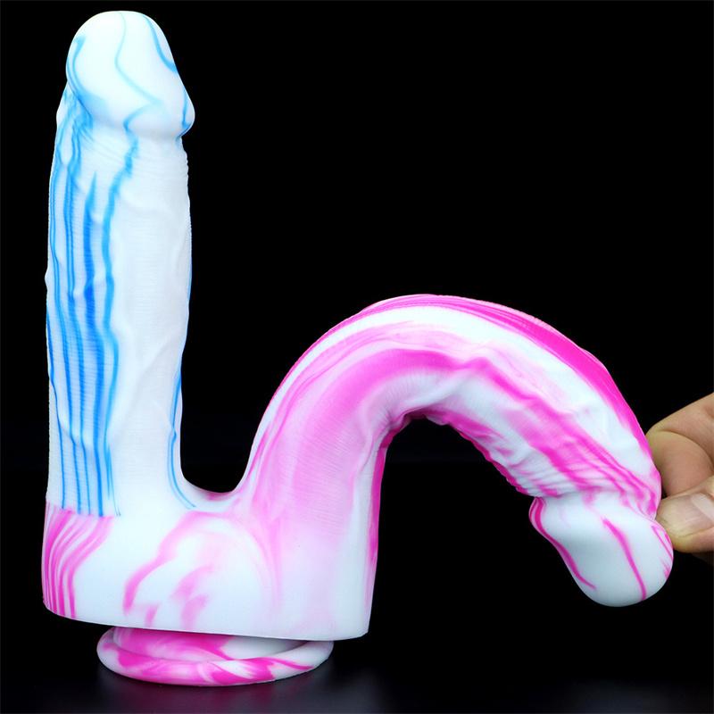 Two-pronged Mixed Color Silicone Double-headed Penis Size Fake Penis Female Anal Plug Masturbation Device Adult Products