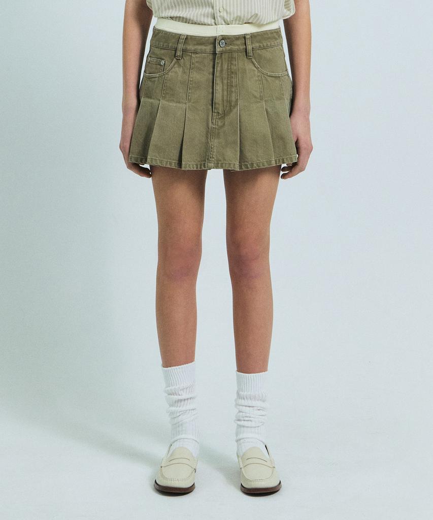 GROVE Tasha Denim Skirt Pants (Khaki)