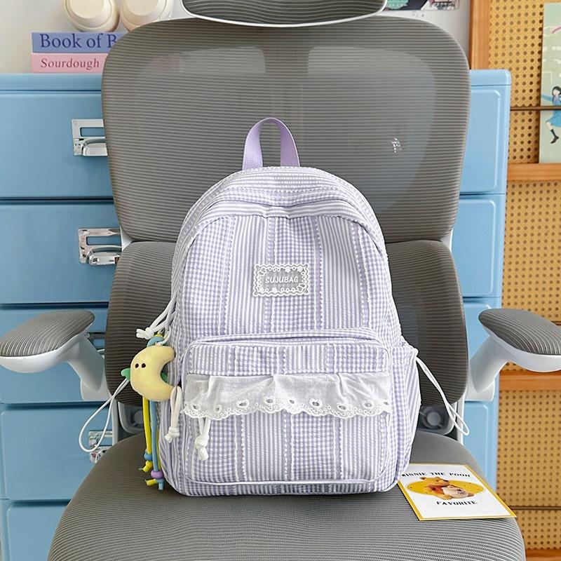 Schoolbag Korean Girl Plaid Backpack Cute Student Schoolbag Lightweight Large Capacity Backpack New Fashion Casual Backpack
