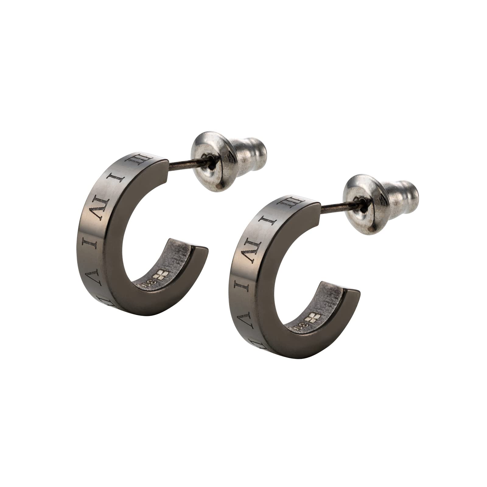 

Earrings Surgical Stainless Steel Half Hoop Roman Numerals Black Black Set of 2 [White Clover] & 4SPE001BK&4SPE001BK чорний