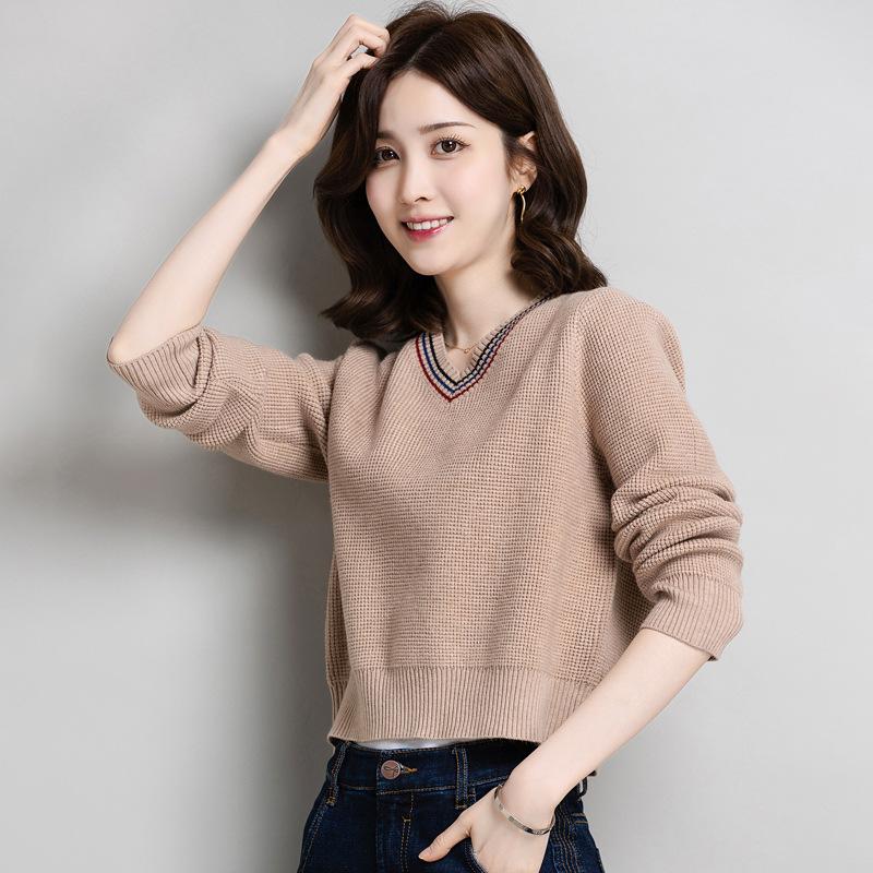 

Весенне-осенний пуловер женский с высокой талией с юбкой топ новый внутренний вязаный с длинным рукавом базовая рубашка женская XXL абрикосовый