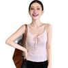 New Korean pink striped V-neck sling vest for women's summer wear, sexy bow lace-up top trendy