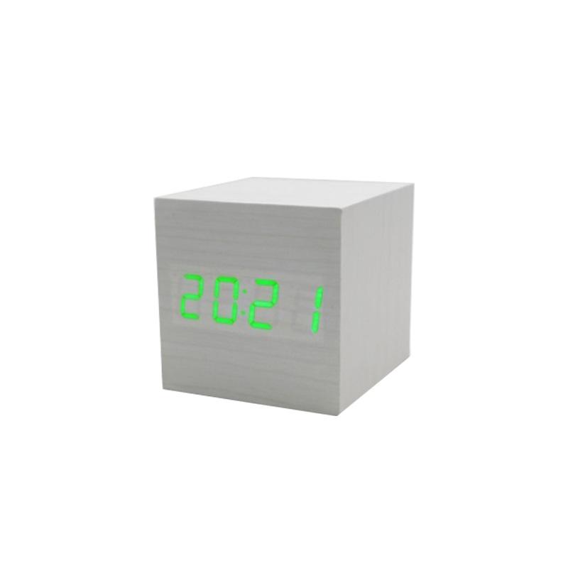 Wood Clock Creative Electronic Clock Square Digital Clock Mini Small Alarm Clock Thermometer Bedside Clock