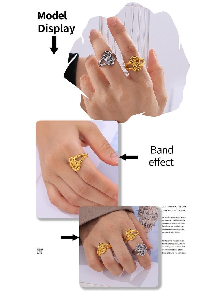 Unique Interlocking Double-Layer Hollow Design Gold-Plated Titanium Steel Ring