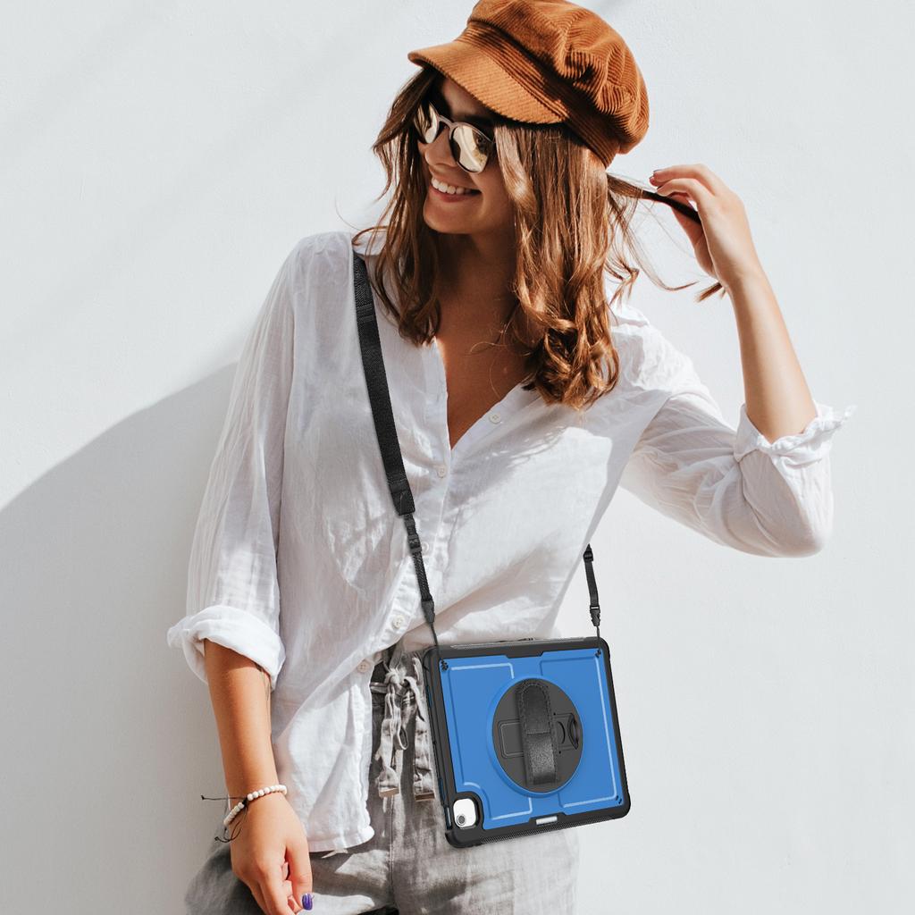 For iPad Air 13 (2025) M3 A3268/(2024) M2 Case Kickstand PC + TPE Tablet Cover with Hand Strap and Shoulder Strap