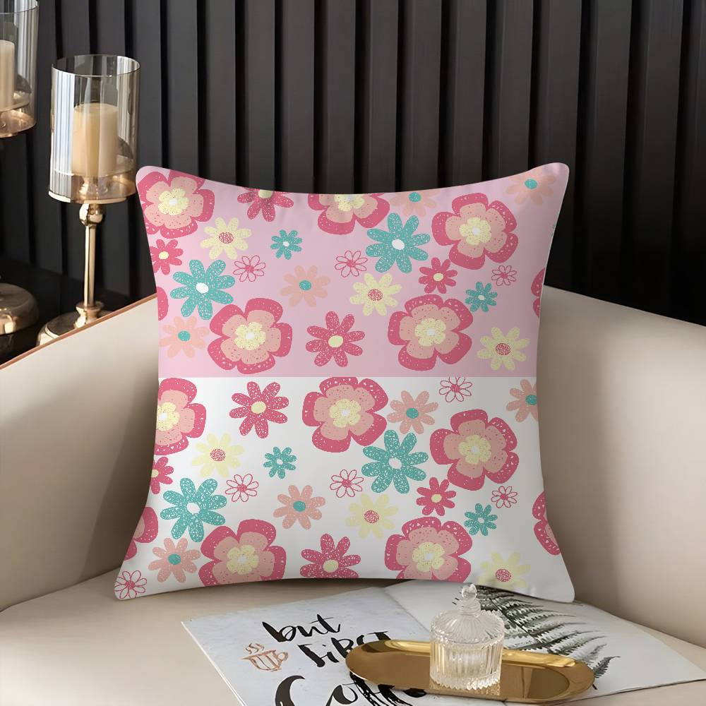 Pillow Case Colorful Flowers Home Dorm Chair Back Short Plush Double-sided Printing Office Nap Time Cushion Cover