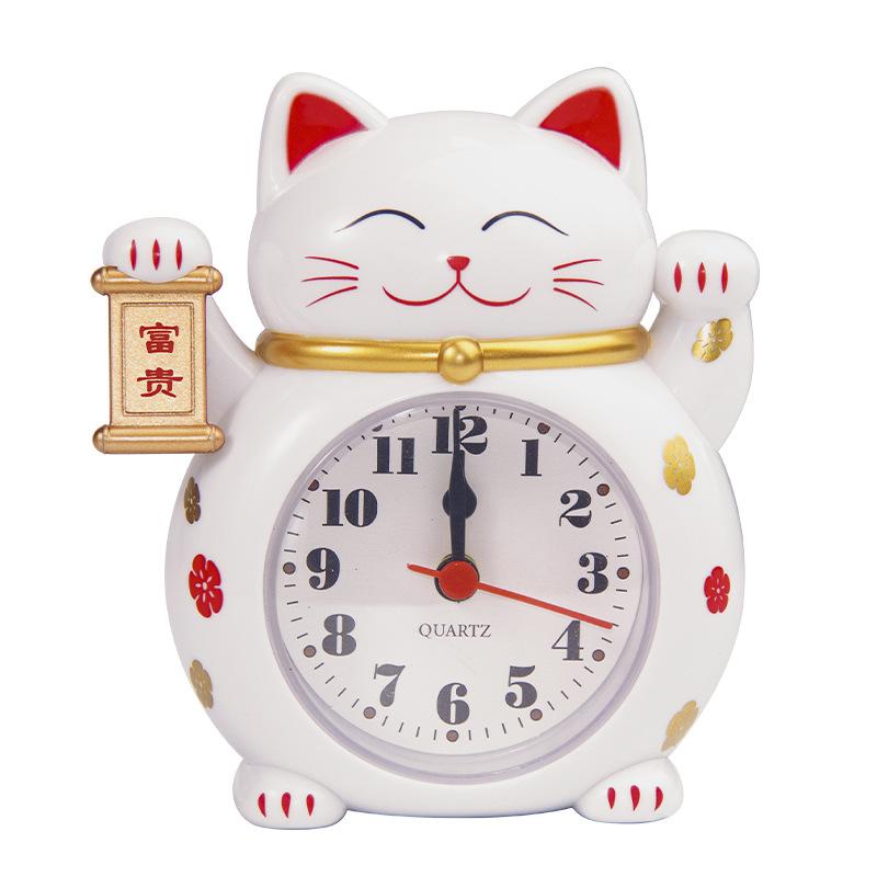 Japanische Glückskatze Wecker Koreanische Cartoon-Katze Einfache Dekorative Tischuhr Nachttisch-Dekorationen Schüler Aufstehen Quarz Uhr