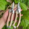 Multi-Functional Bent Head Pruning Shears with Wood Grain Handle for Gardening and Flower Picking