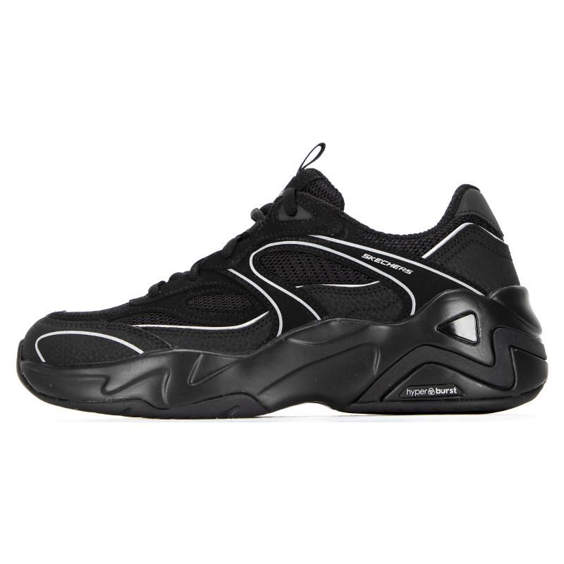 Skechers DLites Hyper Burst Fabric Leather Sports Bubble Panda Shoes Low Top Lifestyle Casual Shoes Women sneakers Black 149983-BKSL 35
