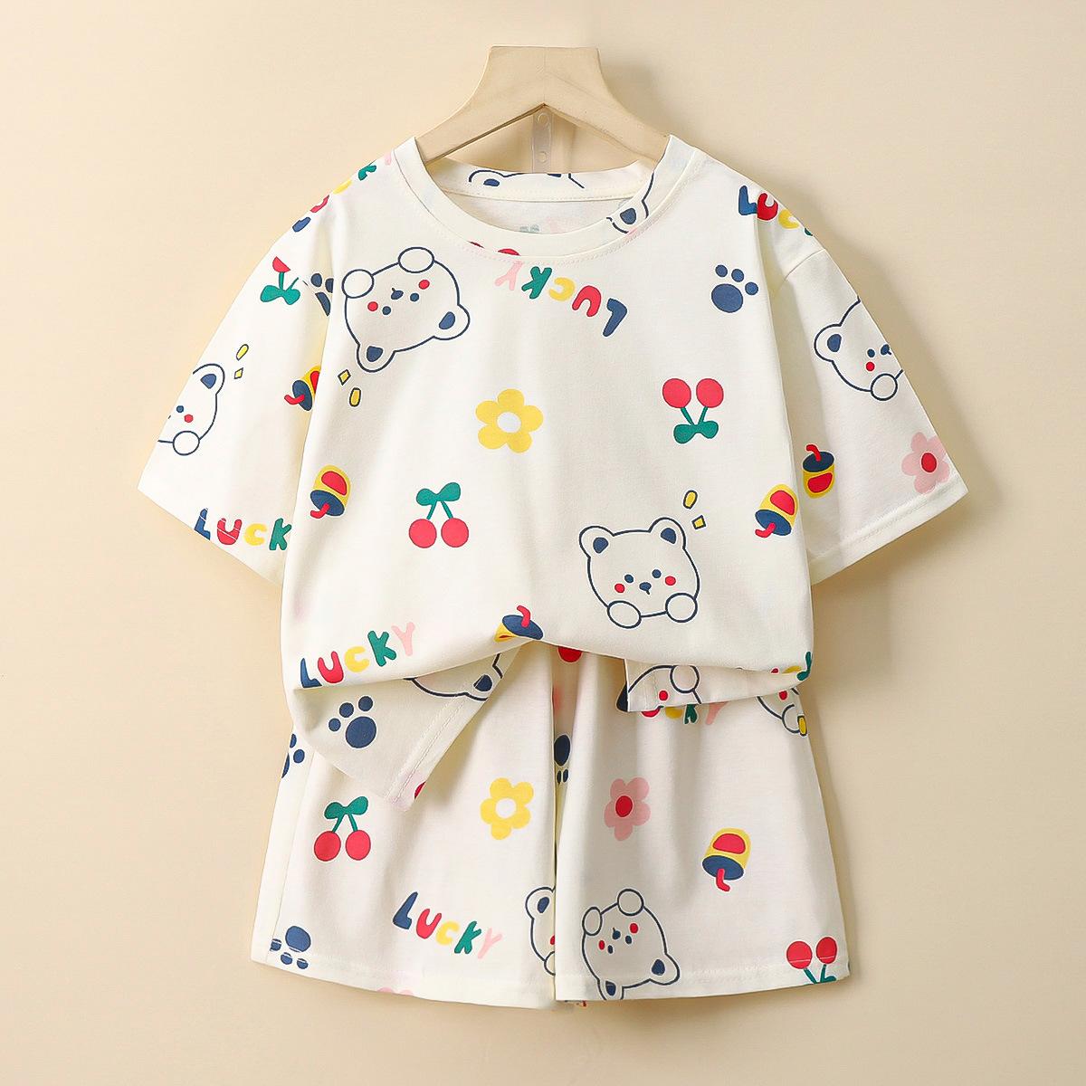 

Girls Sleepwear Summer Set Thin Clothing Children s Short Sleeved Five Quarter Pants Home Clothes Two-piece Set 170