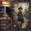 Tin Sign Wall Art, Magic Witch Black Cat Decor for Garage Bar Cafe Halloween
