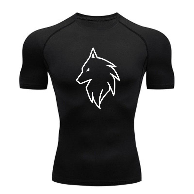 Men's Quick Dry Compression Workout T-Shirt, Stylish Wolf He
