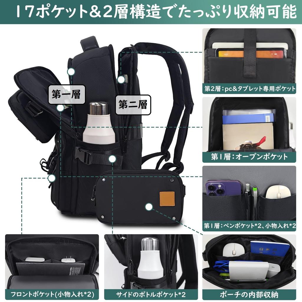 Backpack Set with Shoulder and 25L Fits Leather 17 Shoulder Strap Included [lovvento] Women's 2-Piece Pouch, 3-Way, Crossbody, Bag, Dual-Layer Design,